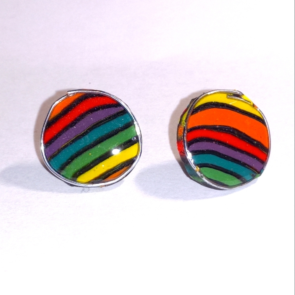 Rainbow clay circle stud earrings